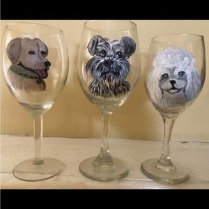 Bundle of 3 hand painted wine glasses